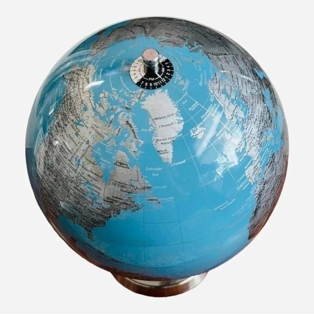 Modern World Globe Chrome Base Blue Silver Black Enamel 15.5” Home Office Decor